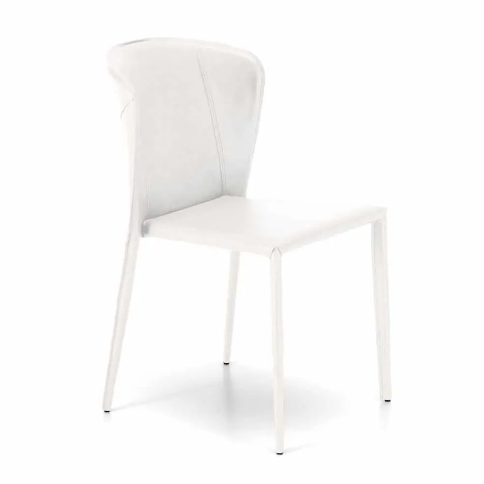 Scaun modern, acoperit complet din imitație de piele, Accadia,  4 piese Viadurini