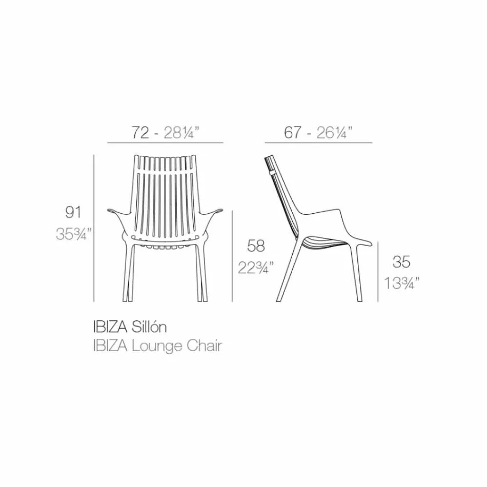 Scaun Lounge cu cotiere pentru exterior în plastic din 4 bucăți - Ibiza by Vondom Viadurini