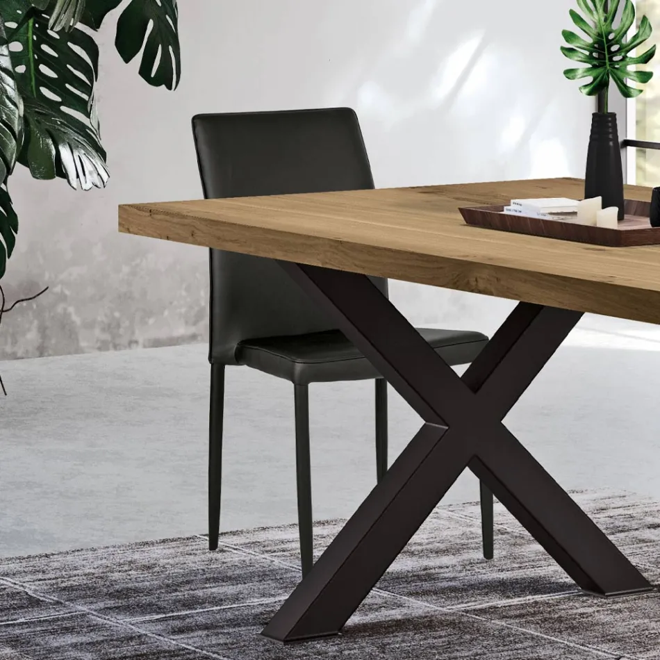 Scaun de living modern din piele ecologica si metal Made in Italy - Michaela Viadurini