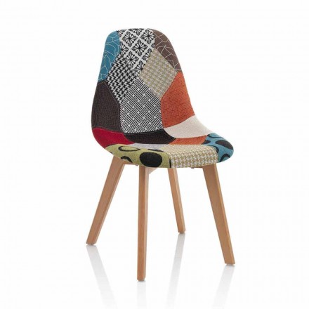Scaun modern din țesătură patchwork cu picioare din lemn, 4 piese - Selena Viadurini