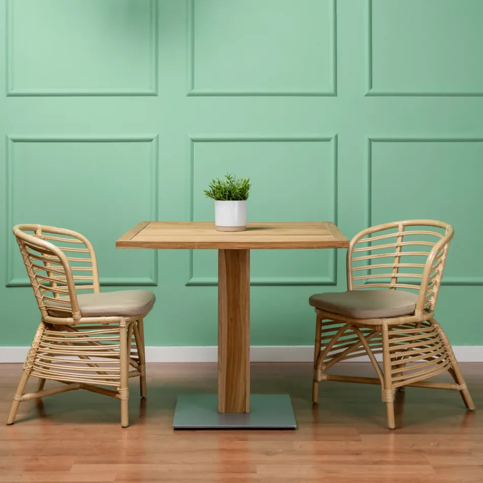 Scaun pentru Gradina din Rattan Natural cu Perna Inclusa - Torvi Viadurini