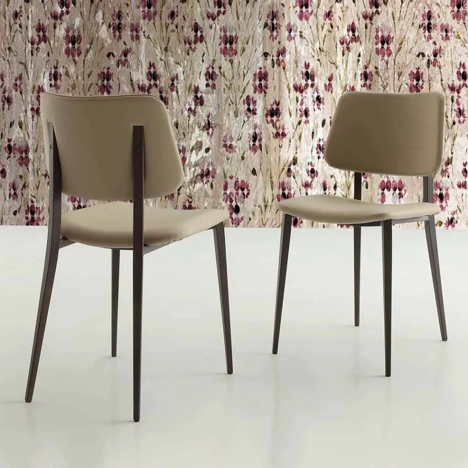 Scaun de sufragerie din piele ecologică și metal Made in Italy, 2 bucăți - Seleniu Viadurini