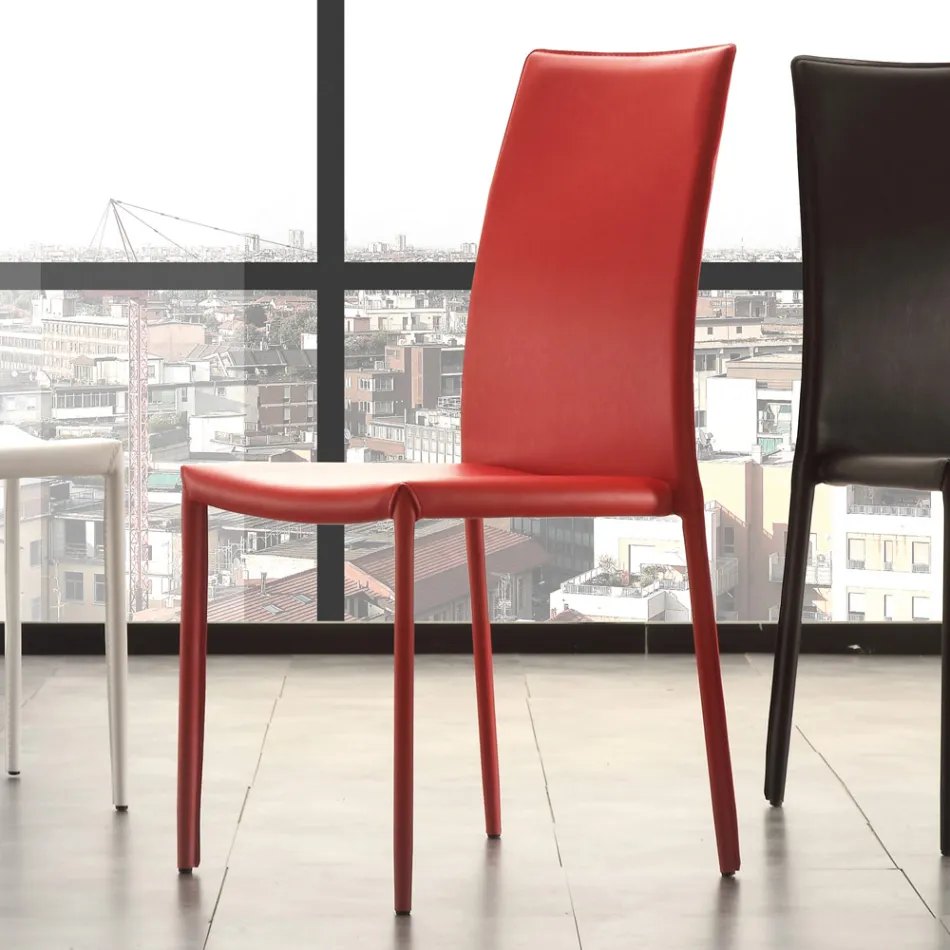 Scaun de Sufragerie din Metal Tapițat cu Piele, 4 Bucuri - Nadia Viadurini