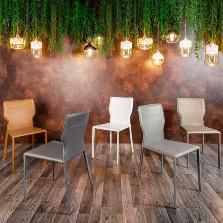 Scaun de sufragerie din metal tapițat în piele, 4 bucăți - Titty Viadurini