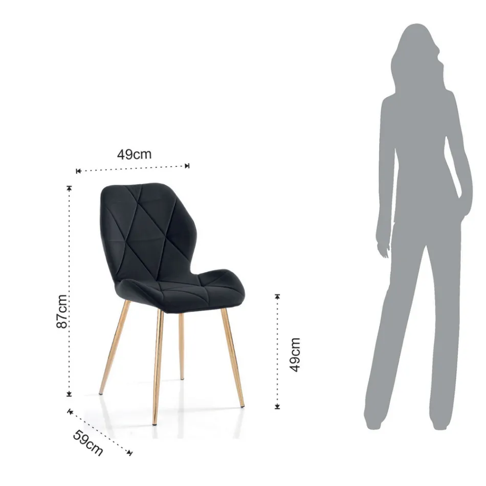 Scaun de Sufragerie din Tesatura si Metal Auriu 4 Piese - Smeralda Viadurini