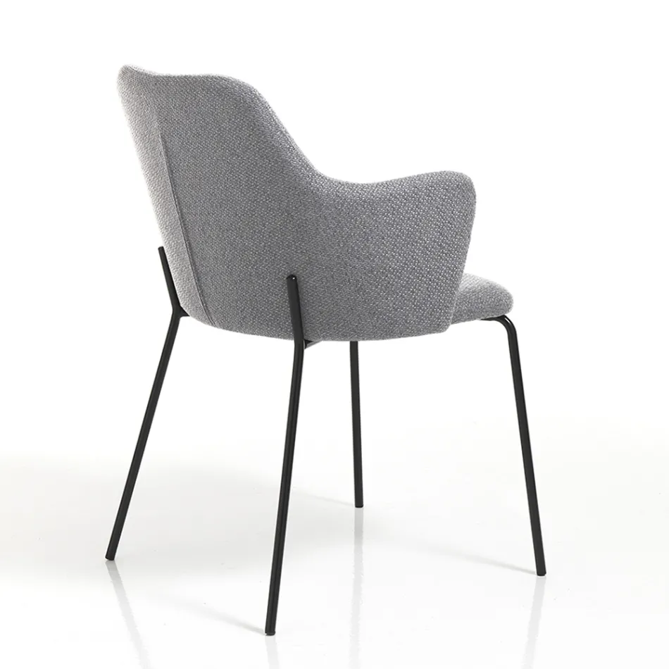 Scaun de Sufragerie din Tesatura si Metal Negru Mat 2 Piese - Corinna Viadurini