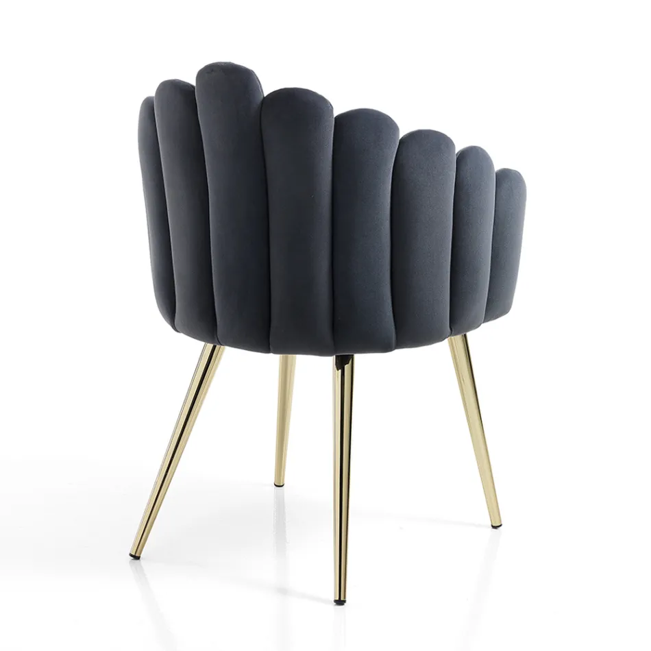 Scaun de sufragerie din material textil cu efect de catifea si metal - rafinat Viadurini