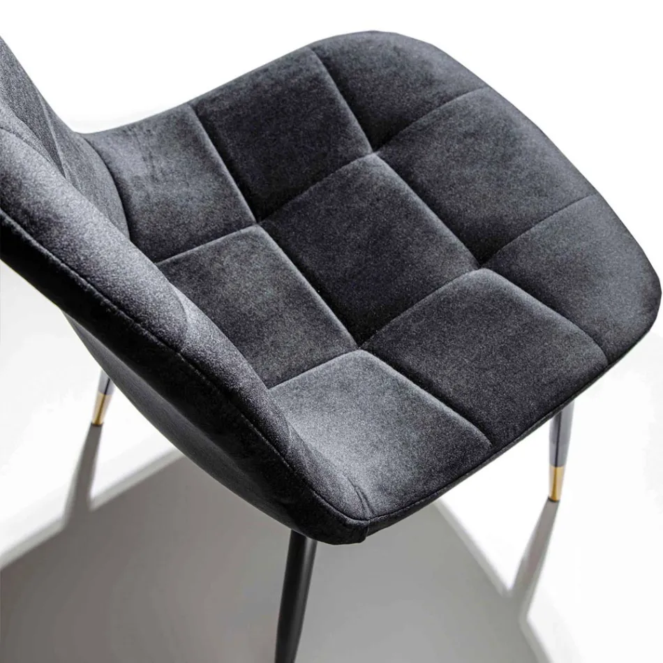 Scaun de sufragerie din catifea și metal rezistent la pete, 4 bucăți - Carlina Viadurini