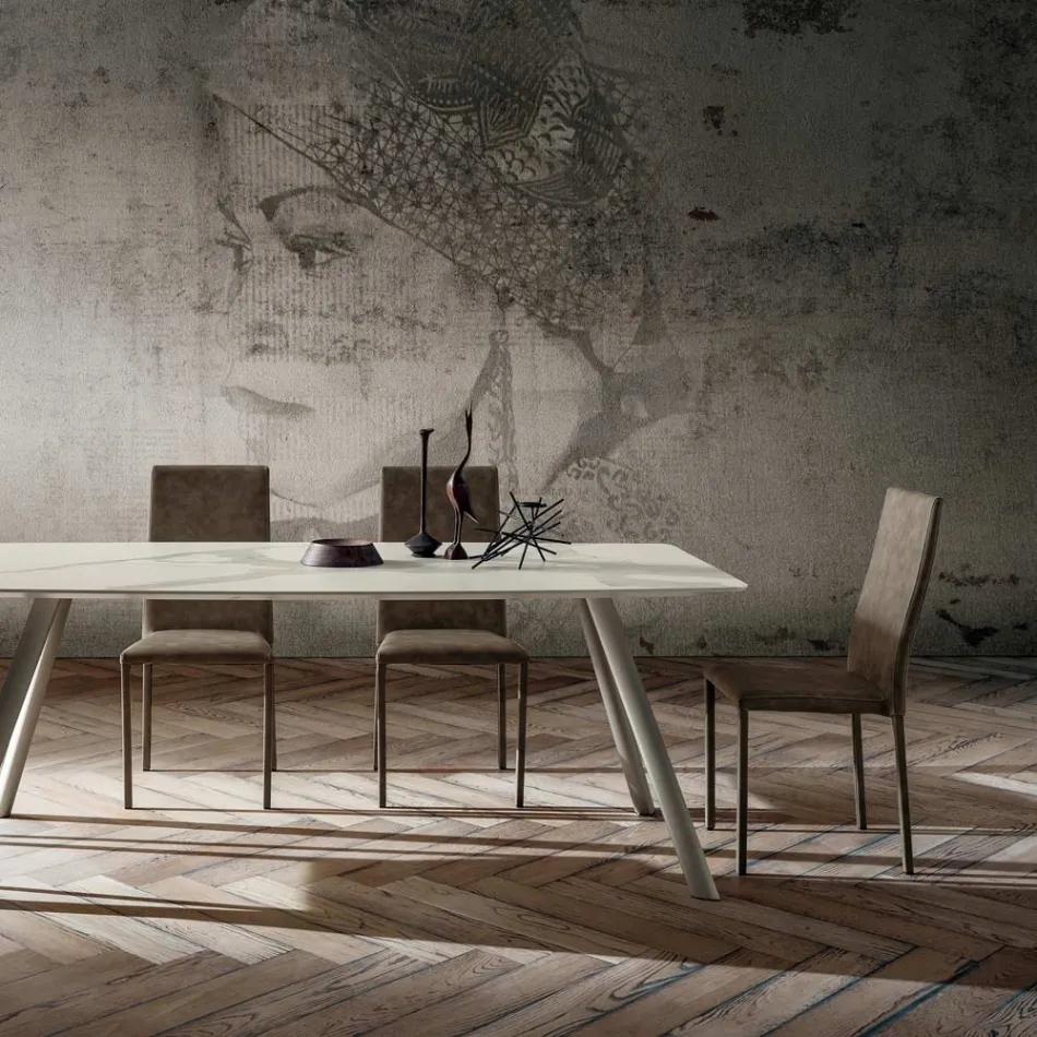 Scaun de Sufragerie Tapițat din Piele Ecologică Made in Italy, 2 Piese - Belgian Viadurini