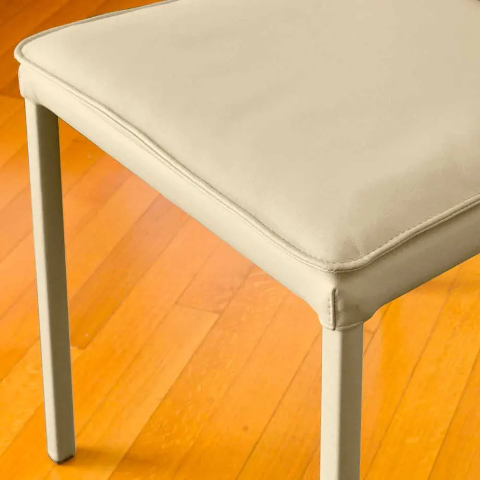 Scaun de mese din piele Bessie dove din piele, fabricat în Italia Viadurini