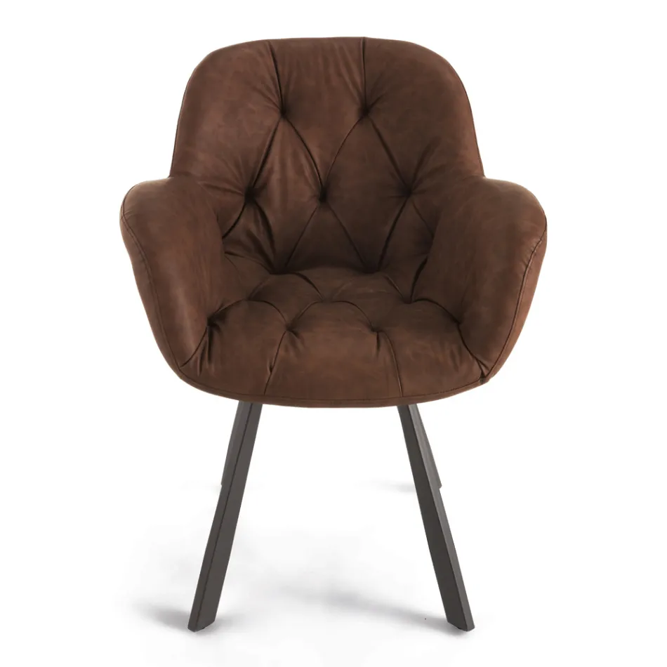 Scaun de Sufragerie din Ecopiele Structura Metalica 2 Piese - Delpiero Viadurini