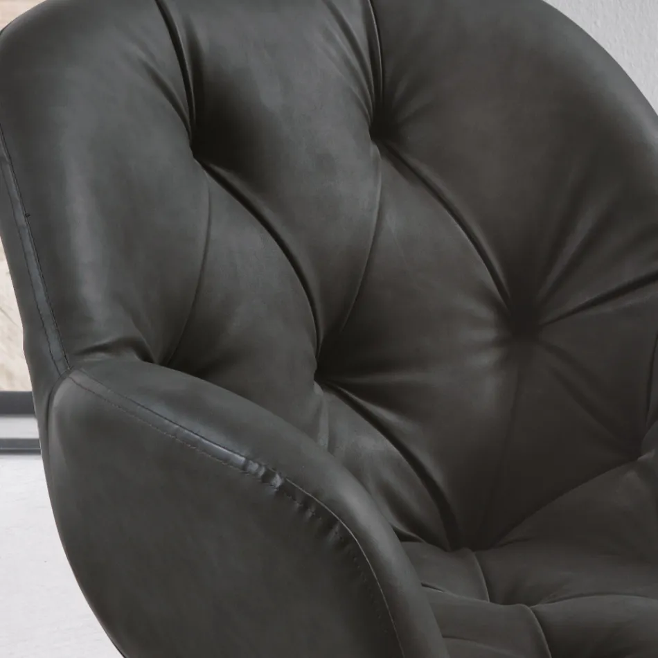 Scaun de Sufragerie din Ecopiele Structura Metalica 2 Piese - Delpiero Viadurini