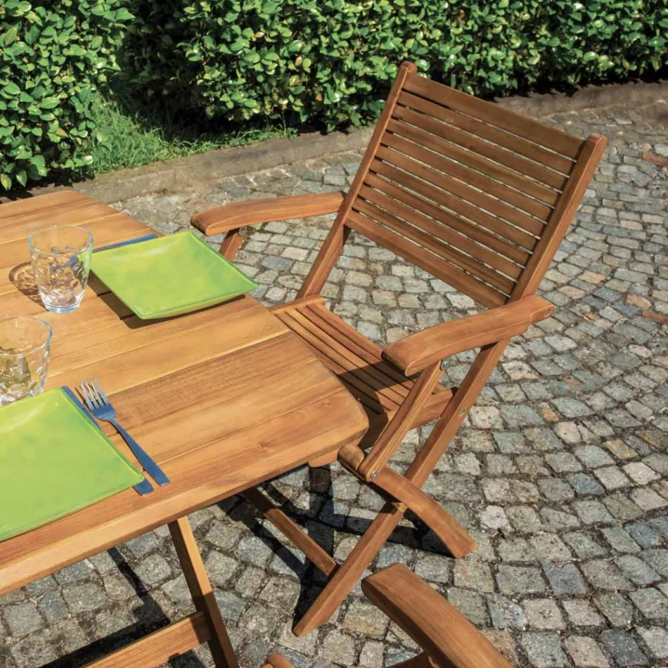 Scaun de exterior pliabil din Lemn de Salcam cu Cotiere Optionale - Fontana Viadurini