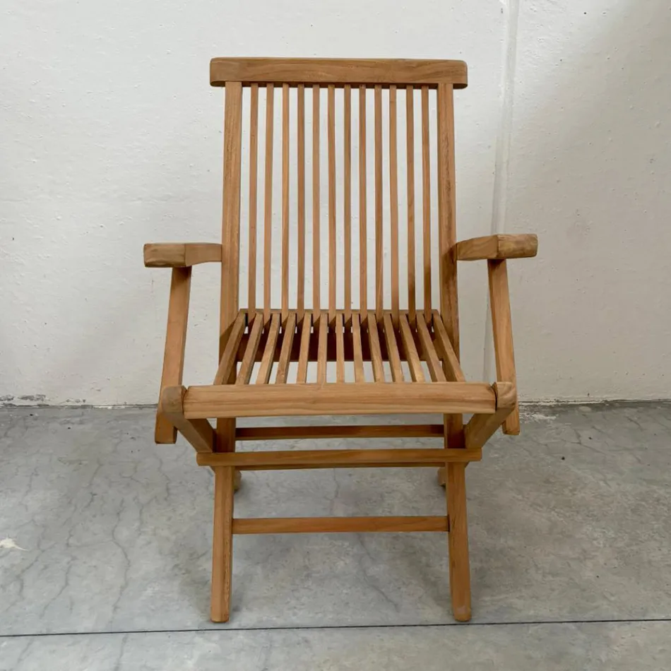 Scaun pliabil de exterior din tec cu cotiere – Yggdrasil Viadurini