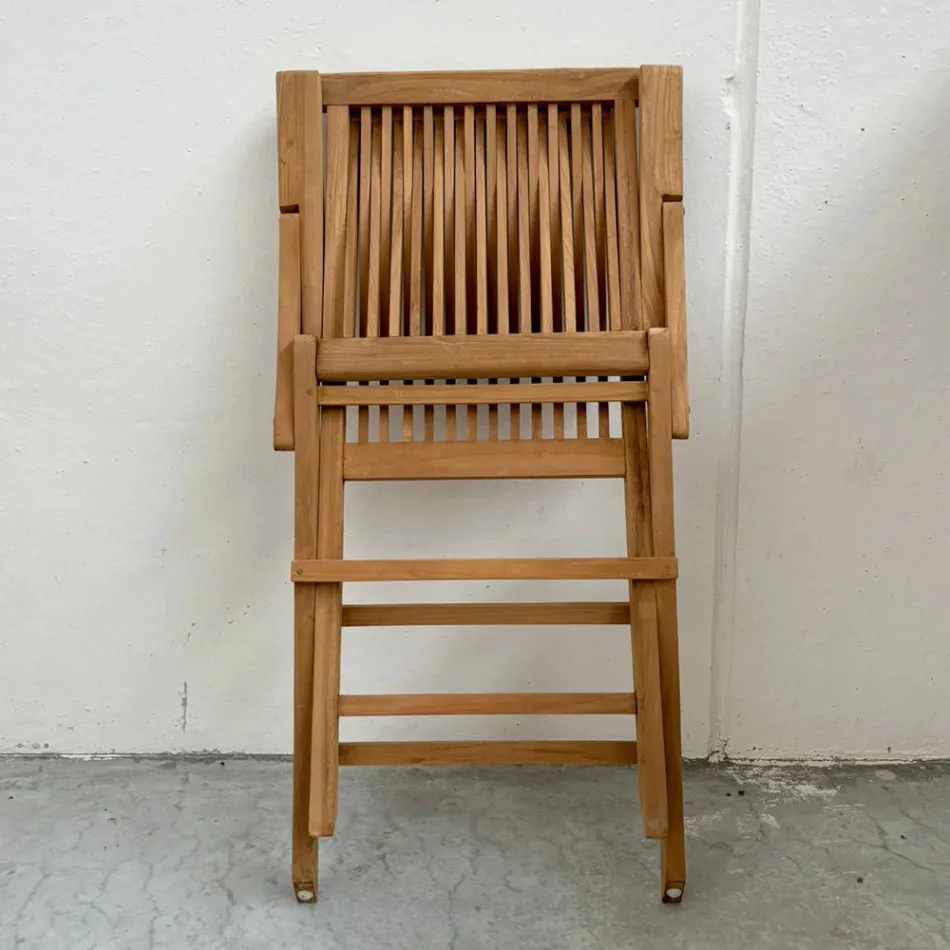 Scaun pliabil de exterior din tec cu cotiere – Yggdrasil Viadurini