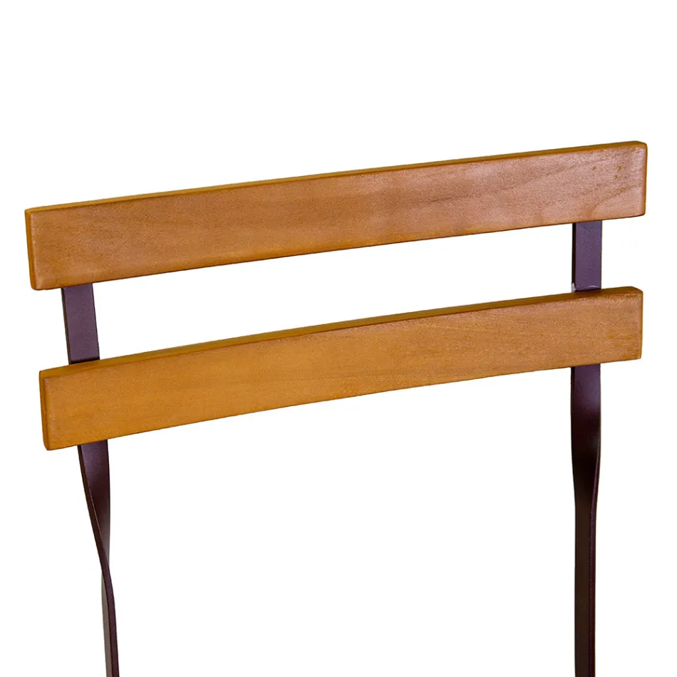 Scaun metalic pliabil cu scaun și spătar din lemn de salcâm - Estate Viadurini