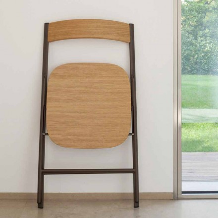 Scaun pliabil din metal și scaun și spătar din lemn de stejar 2 bucăți - Roberta Viadurini