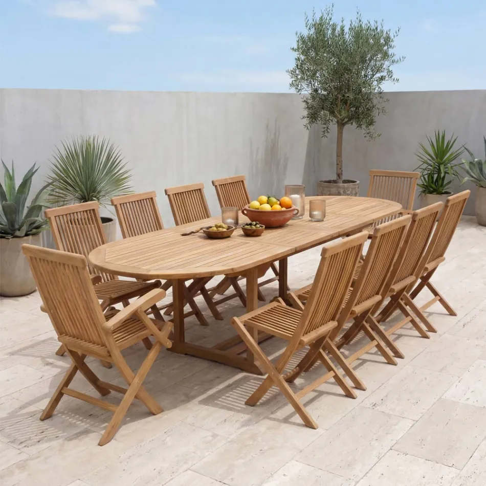 Scaun pliabil de exterior din tec cu cotiere – Yggdrasil Viadurini