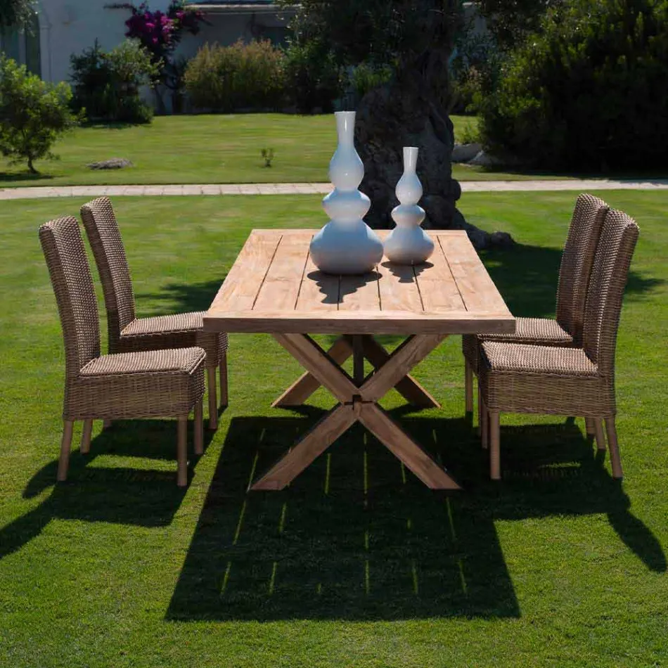 Scaun de masă în aer liber, din țesătură și țesătură sintetică din rattan, 2 bucăți - Yves Viadurini