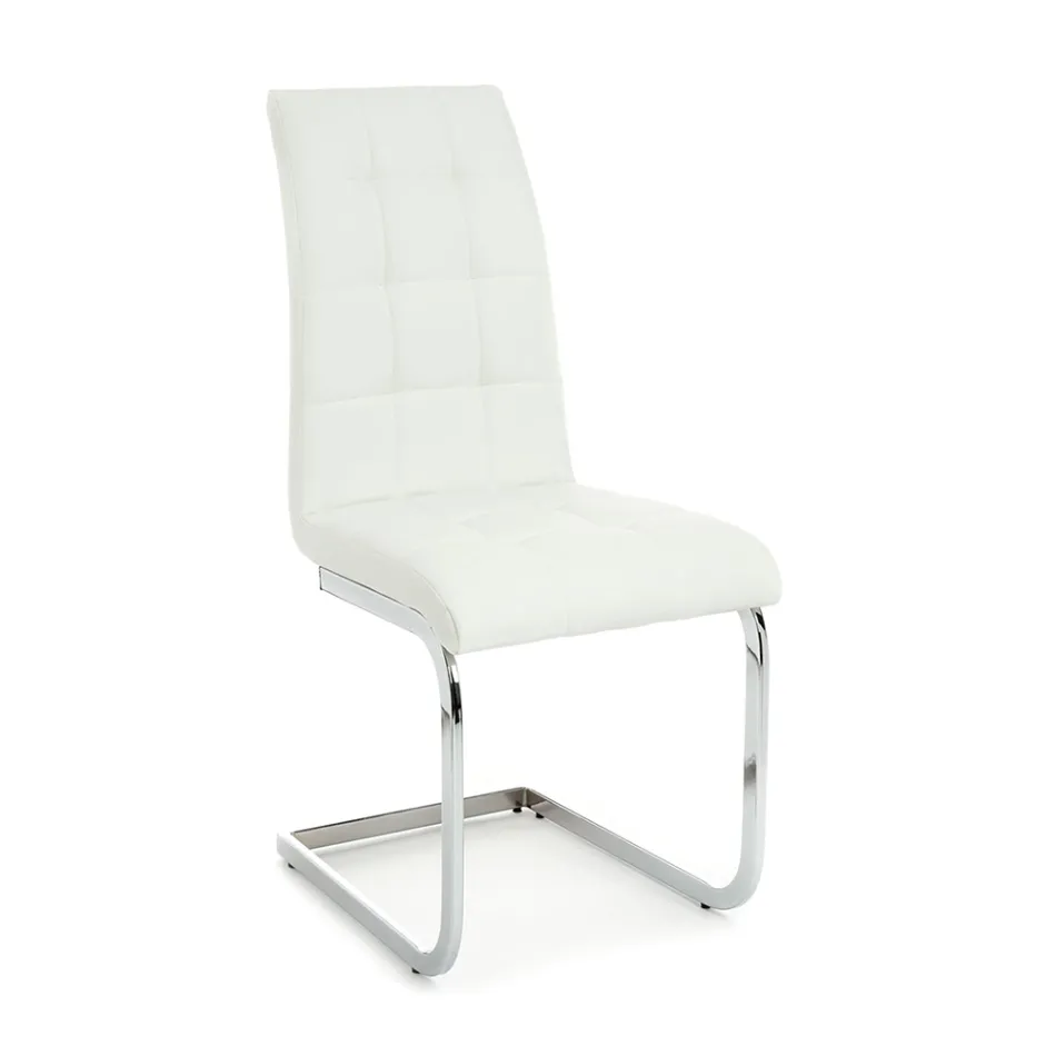 Scaun de Sufragerie din Piele Sintetica si Metal Cromat 4 Piese - Molise Viadurini