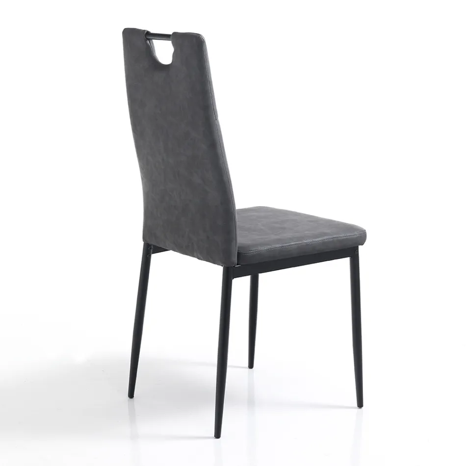 Scaun de Sufragerie din Piele Sintetica Invechita 4 Piese - Cassandra Viadurini