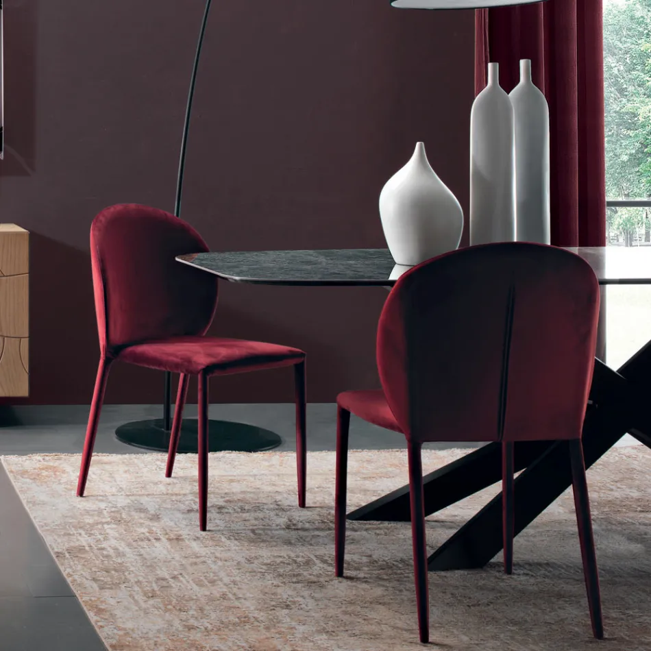 Scaun de Sufragerie Tapițat cu Catifea Made in Italy 4 Piese - Victory Viadurini