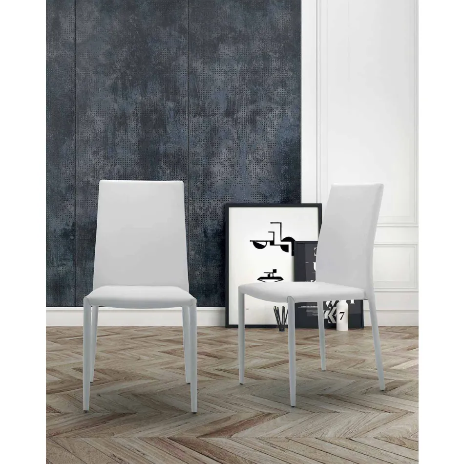 Scaun de sufragerie stivuibil, căptușit și tapițat cu piele ecologică – Monamour Viadurini