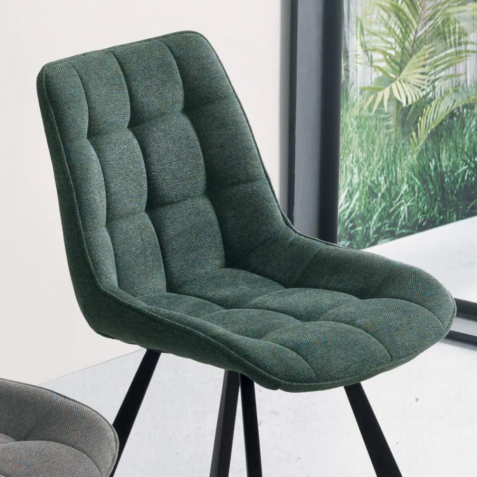 Scaun de sufragerie din material tapițat cu model în carouri din 4 piese - Raggia Viadurini