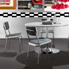 Scaun stil anii 50 din imitatie de piele graffiti si bordura alba Unica Viadurini