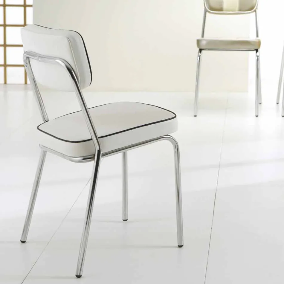 Scaun stil anii 50 din imitatie de piele graffiti si bordura alba Unica Viadurini