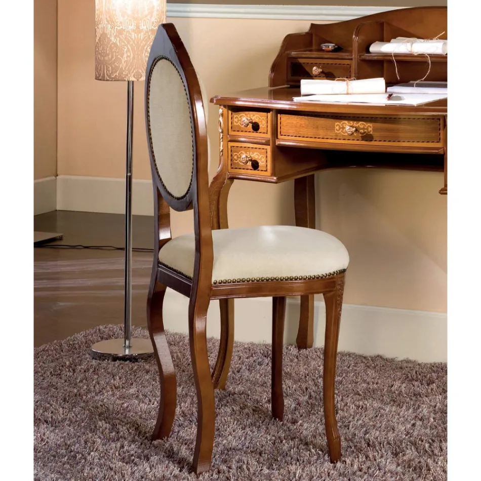 Scaun in stil clasic din lemn de nuc tapitat Made in Italy - Elegant Viadurini