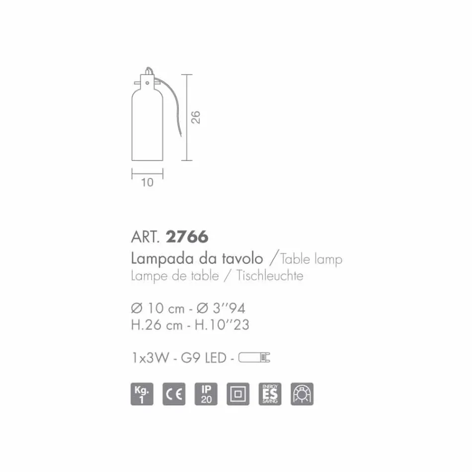 Selene Bossa Nova masă lampă Ø10 H 26cm din chihlimbar de sticlă suflată Viadurini