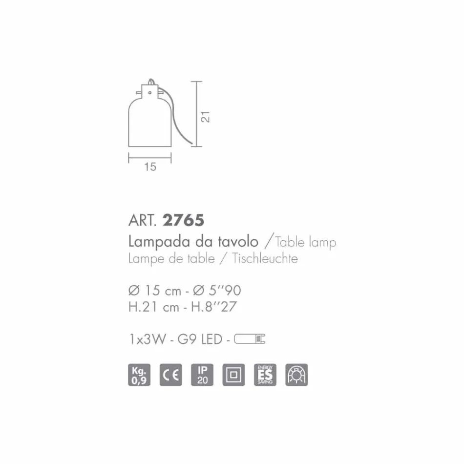 Selene Bossa Nova masă lampă Ø15 H 21cm din chihlimbar de sticlă suflată Viadurini