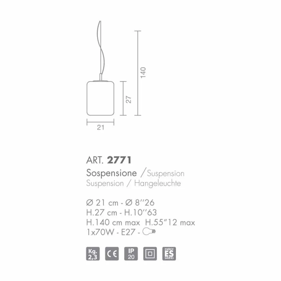 Selene Domino pandantiv lampa floare O21 H 27/140 cm sticlă Viadurini