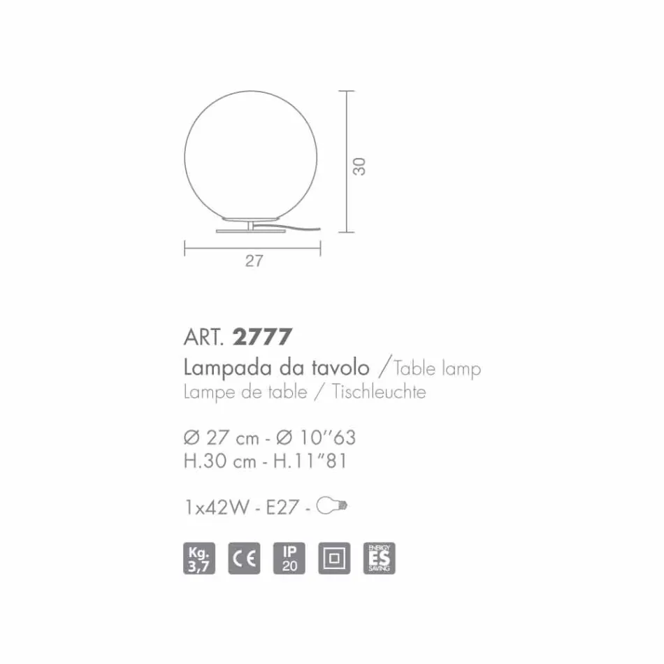 Selene Domino din lampă de masă albă din sticlă suflată Ø27 H 30cm Viadurini