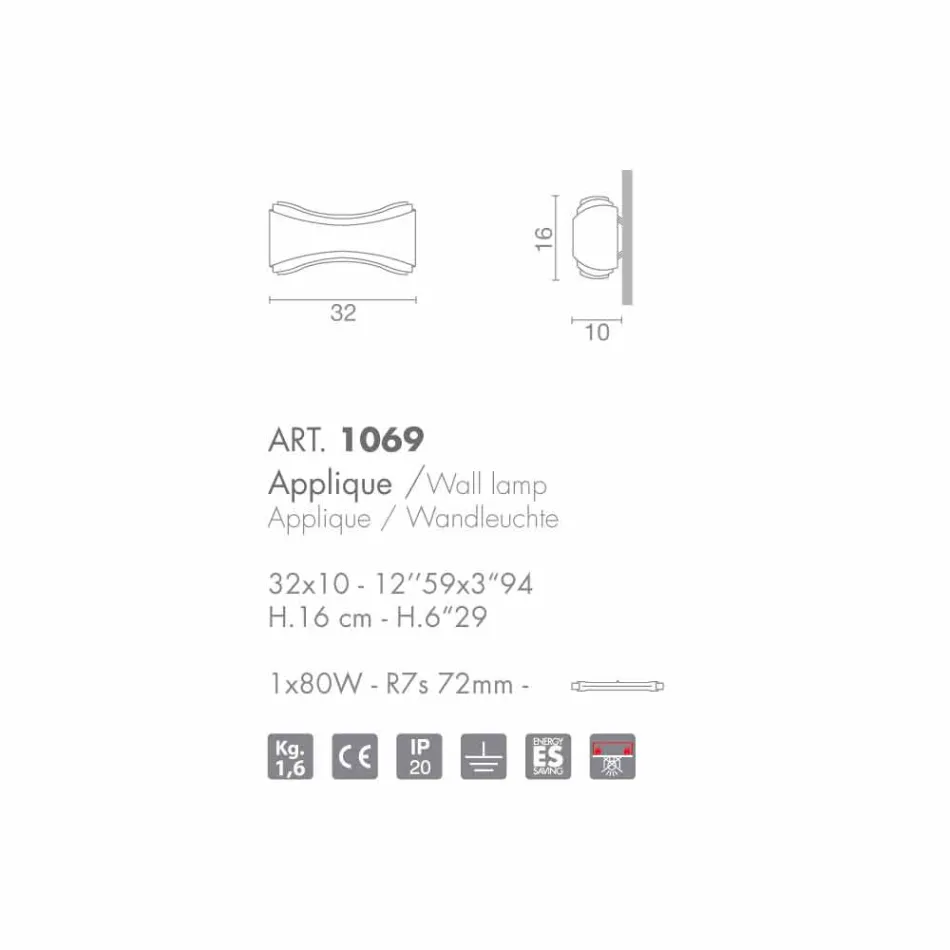 Selene Ionica Appliqué 32x10 H16cm oțel și sticlă realizate în Italia Viadurini