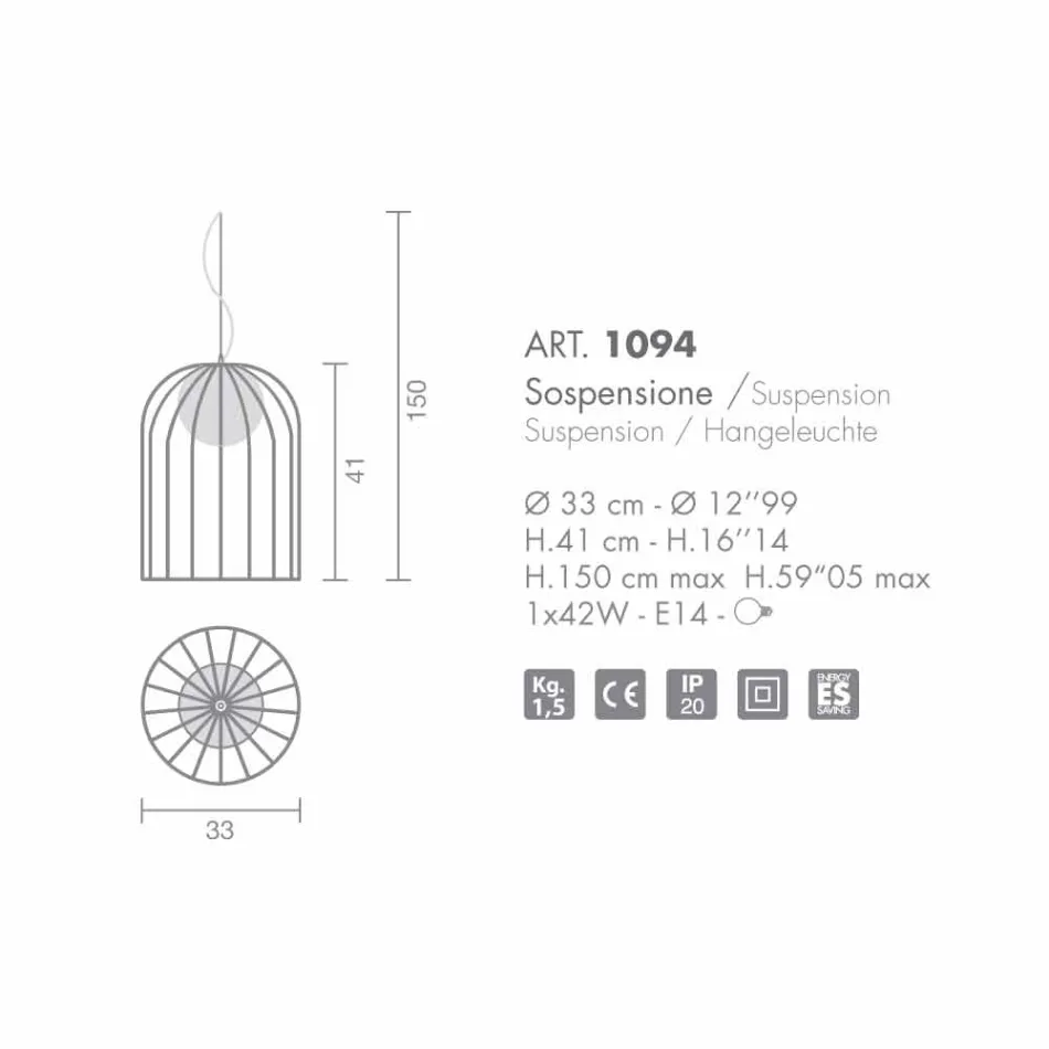 Selene Kluvì pandantiv lampa suflat O33 H sticlă 41/150 cm Viadurini