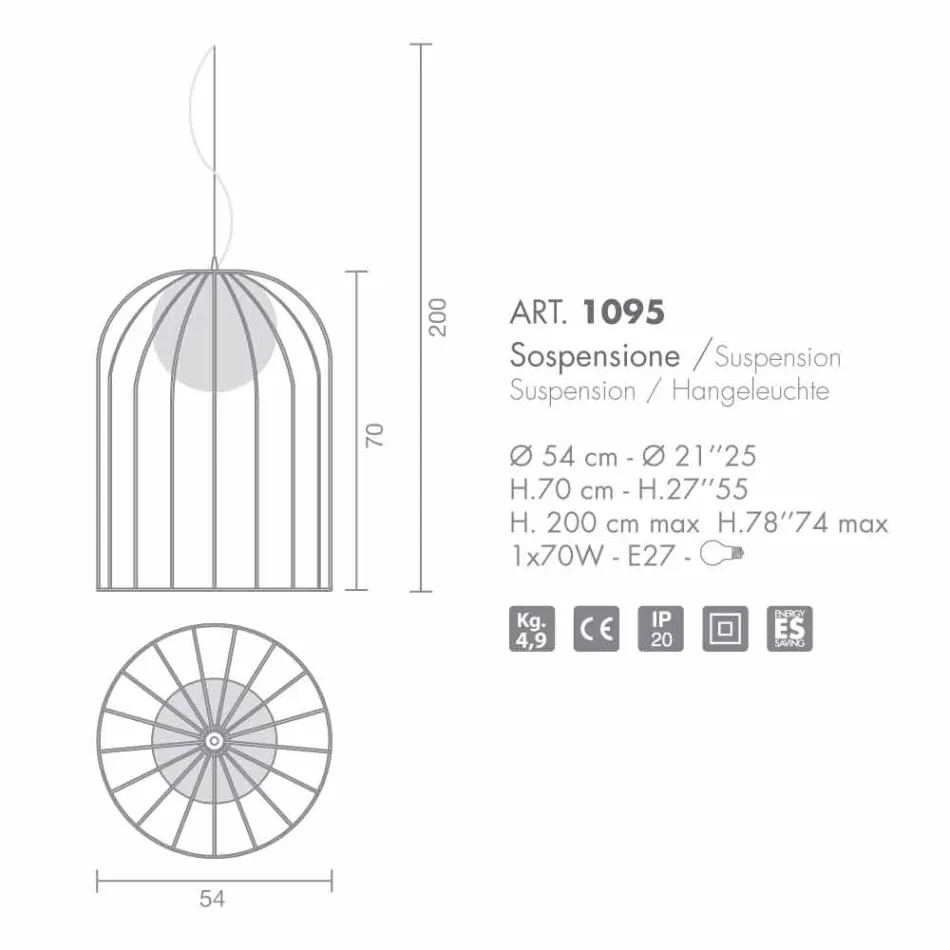 Selene Kluvì pandantiv lampa sticla suflata Ø54 H 70 / 200cm Viadurini
