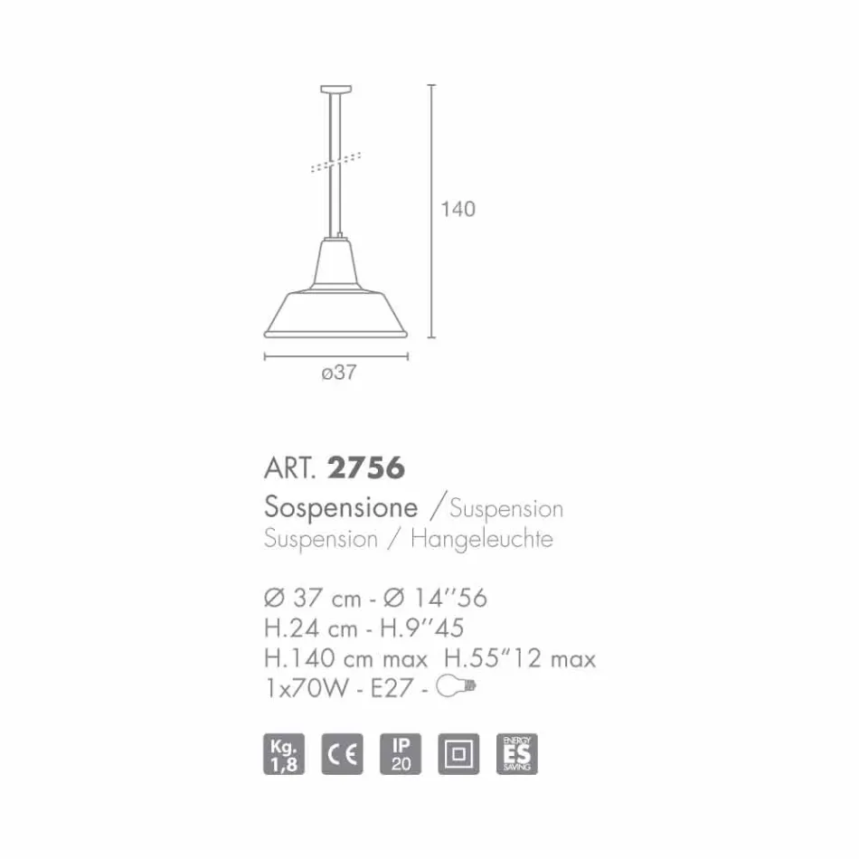 Selene Lampara lampă de suspensie suflat Ø37 H sticlă 24/140 cm Viadurini
