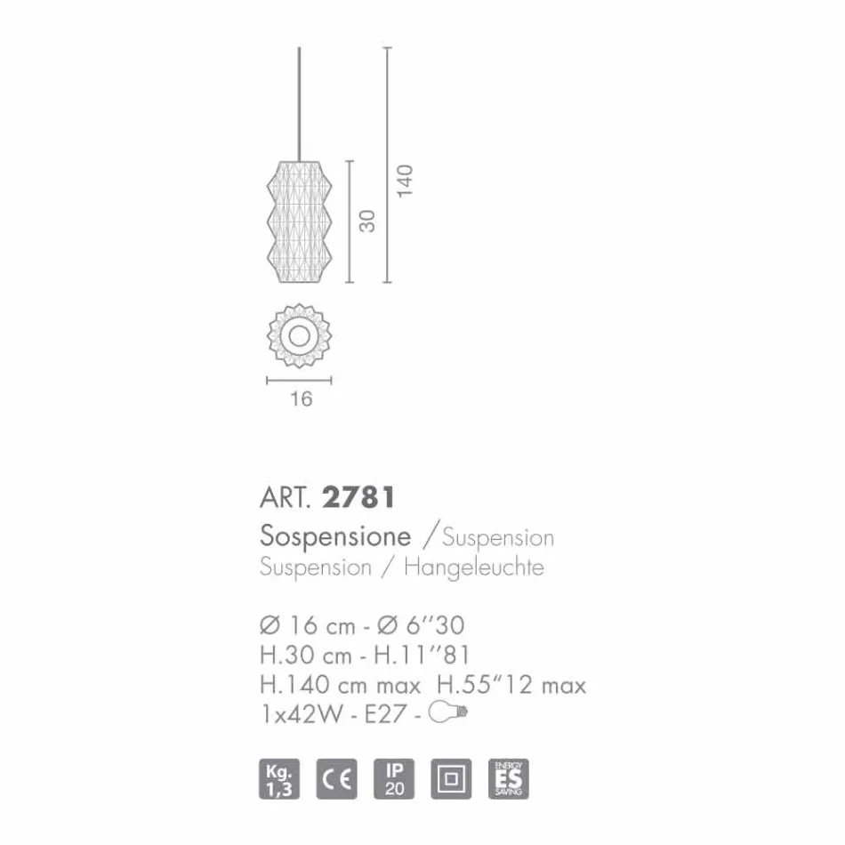 Selene Origami pandantiv lampa sticla suflata O16 H 30 / 140cm Viadurini