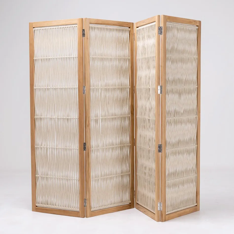 Despărțitor de exterior din Teak, Aluminiu și țesut frânghie - Vision Viadurini