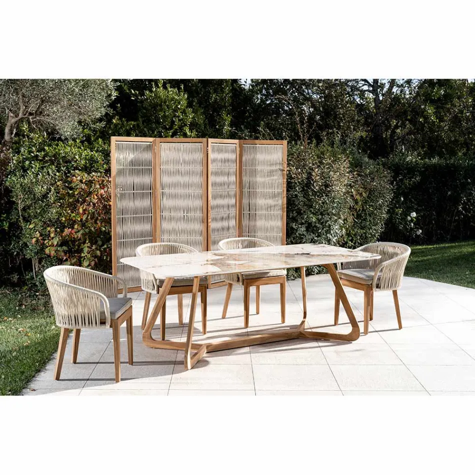 Despărțitor de exterior din Teak, Aluminiu și țesut frânghie - Vision Viadurini