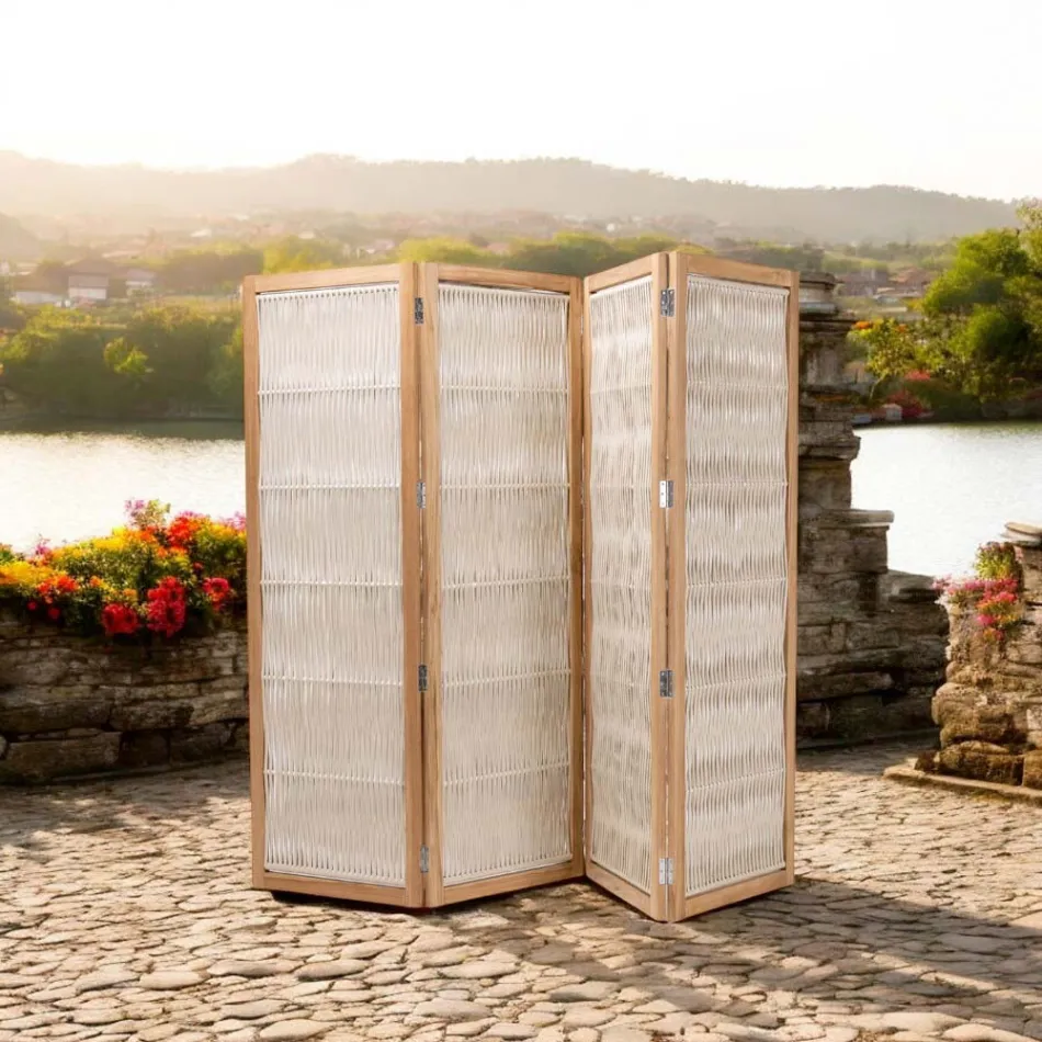 Despărțitor de exterior din Teak, Aluminiu și țesut frânghie - Vision Viadurini