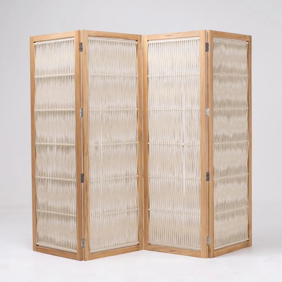 Despărțitor de exterior din Teak, Aluminiu și țesut frânghie - Vision Viadurini