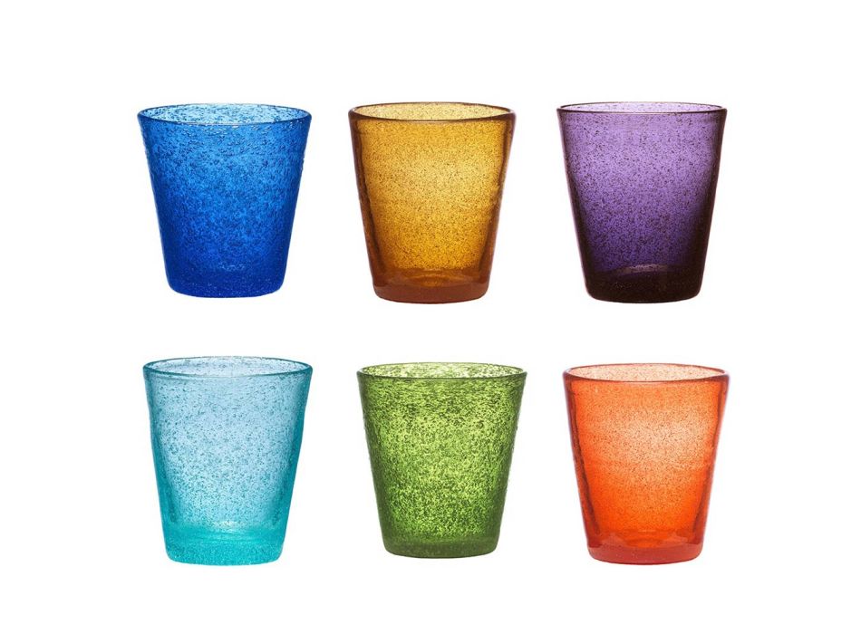 Set de 12 pahare din sticlă suflată colorate cu un design modern - Pumba Viadurini