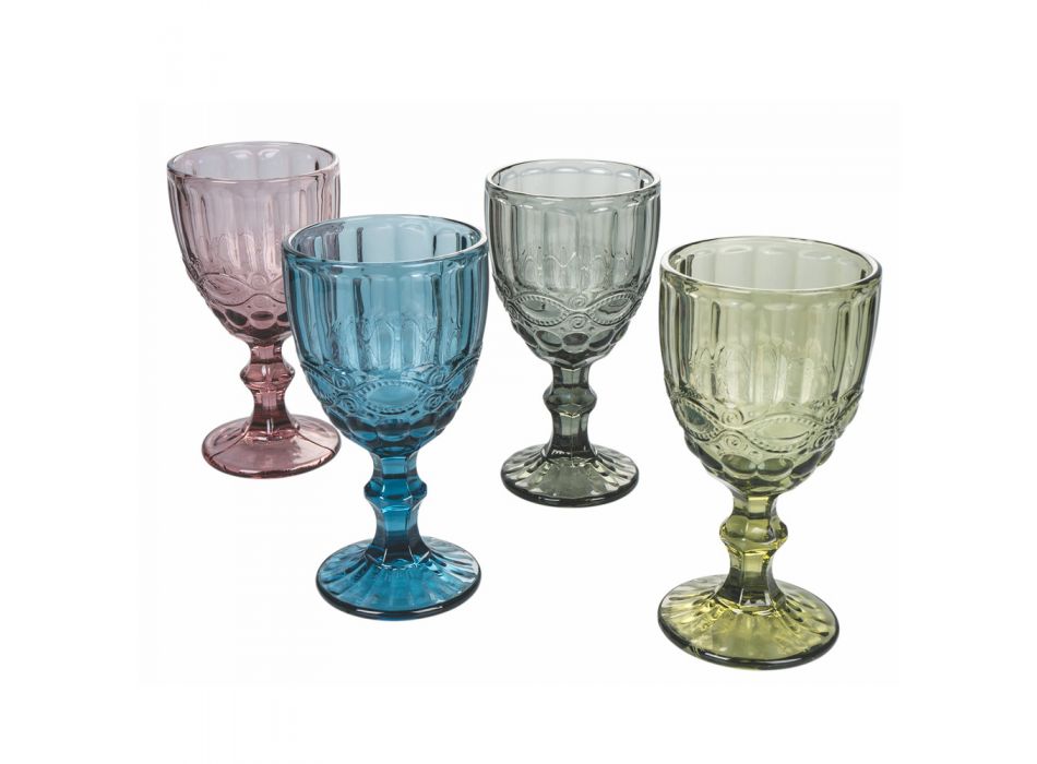Serviciu de pahare pentru pahare în sticlă colorată și decorată 12 bucăți - Garbo Viadurini