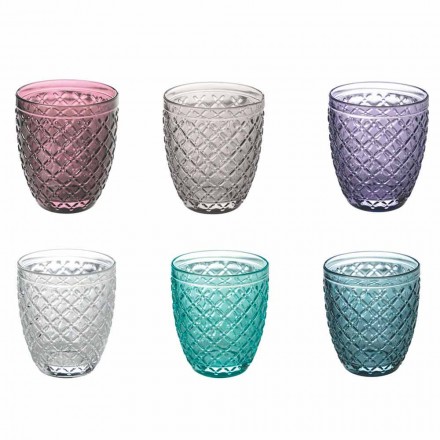 Serviciu de ochelari de apă colorați și decorați 12 bucăți de sticlă - lozenge Viadurini