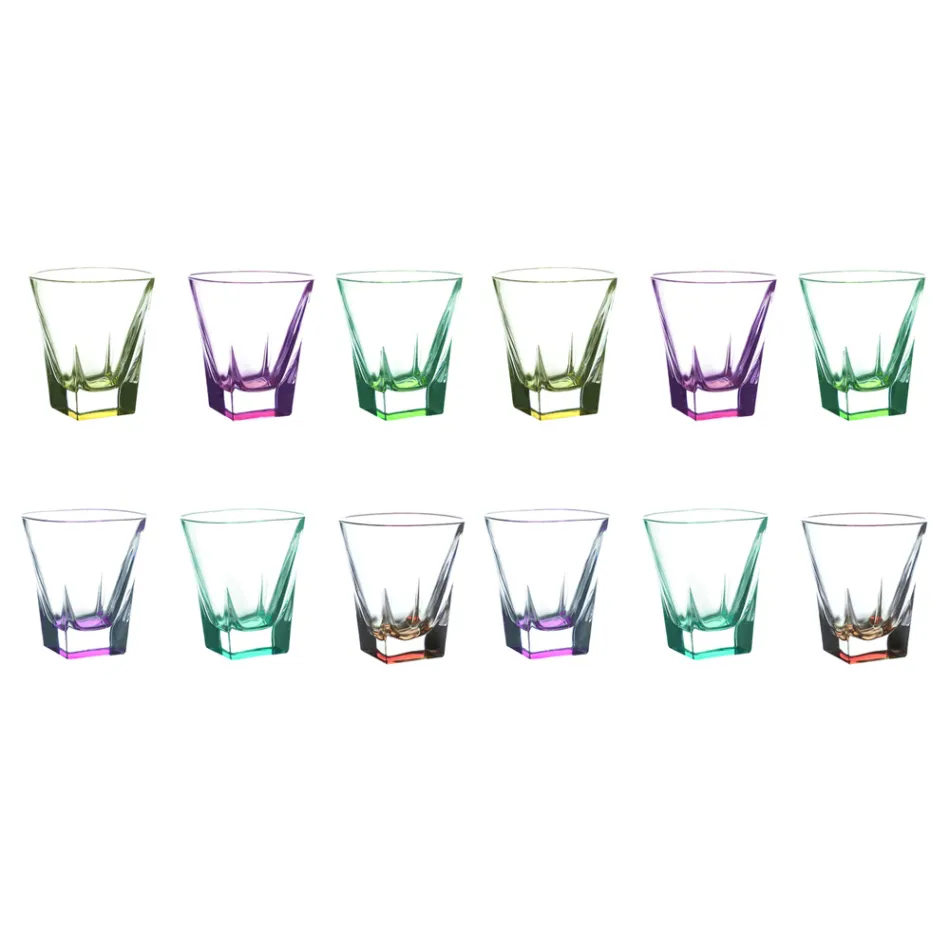 Serviciu de 12 pahare de ochelari de lichior de cristal colorat ecologic - Amalgam Viadurini