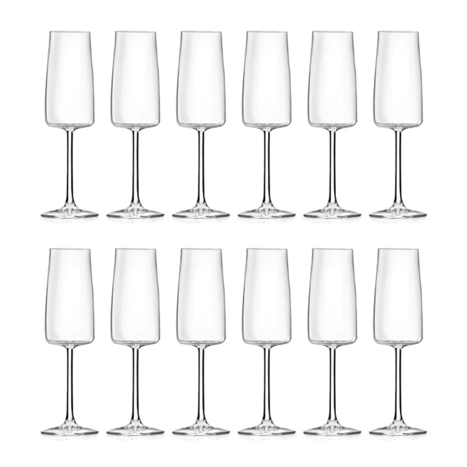 Set de pahare italiene Minimal Eco Crystal Flute 12 buc - Primordio Viadurini