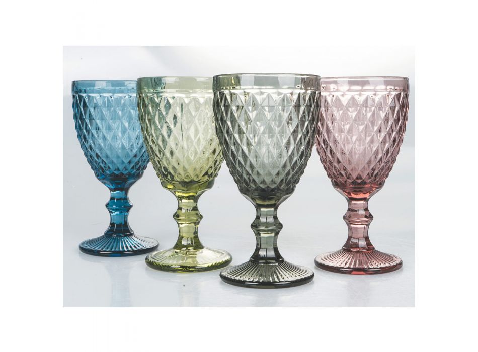 Set de pahare în sticlă colorată și sculptată cu decorațiuni 12 bucăți - Brillo Viadurini